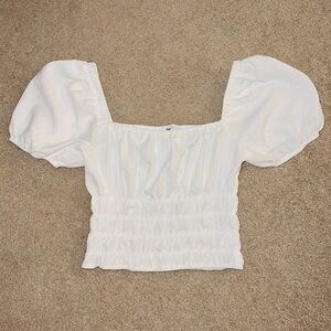 Elodie White Puff Sleeve Smocked Top